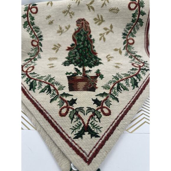 Spode Table Runner Christmas Tree Holiday Holly Woven Jacquard Tapestry Tassels - Picture 2 of 3